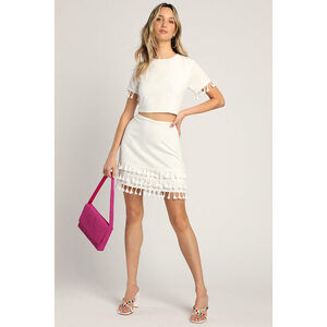 Lulus Made For Madrid White Tasseled Two-piece Mini Dress Set - Size S